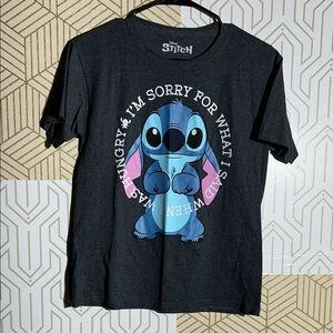 Disney Dark Gray Stitch Tee with Blue and Pink Graphic